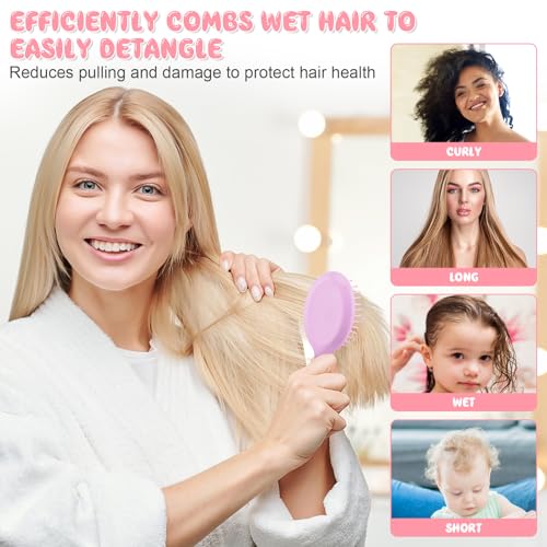 HOFASON Mini Wet Hair Brush Set - 4 Pack Travel Size for Girls