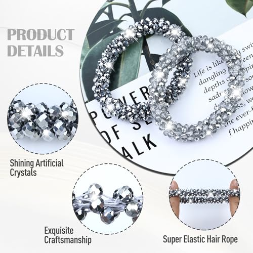 Dizila Multicolor Sparkly Rhinestone Bead Crystal Hair Ties Ponytail Holders Set