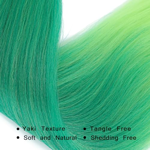 Msloosily 20 Inch Pre-Stretched Ombre Green Braiding Hair 3 Packs, Soft Yaki Texture, Itch-Free, Hot Water Extensions