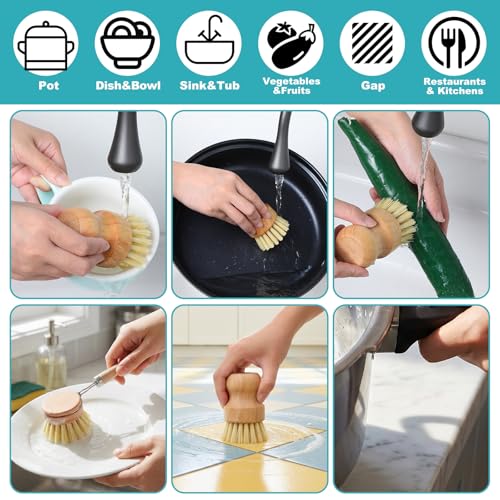 KongTiva 9-Piece Bamboo Dish Brush Set - Eco-Friendly Cleaning Tools
