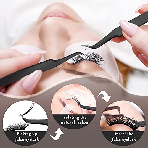 Black Precision Curved Tip Tweezers Set - 9 Pcs for Eyelash & Craft Use