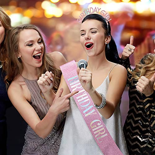 PQRUU Glitter Birthday Sash and Tiara Set - Pink Party Accessories