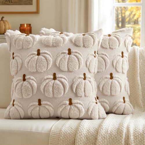 MIULEE Fall Pumpkin Pillow Covers Set of 2 - Cozy Autumn Decor 18x18