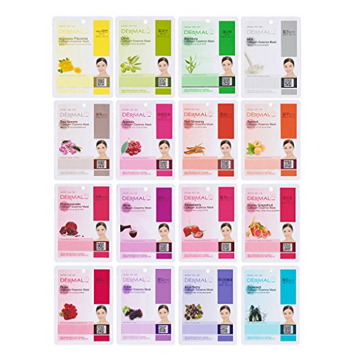 DERMAL 16-Set Korean Sheet Mask Variety Pack with 16 Different Formulas - Type B