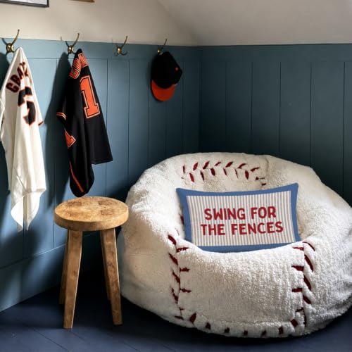 Motivational Baseball Pillow Cover | Vintage Blue Striped 18x18