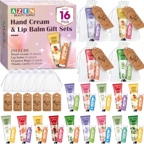 AZEN 16 Set Hand Cream & Lip Balm Gift Set with Organza Bag