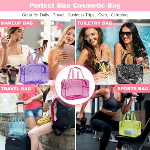 Large Clear Purple Star Makeup Bag - 12x5x8 inch Travel Organizer