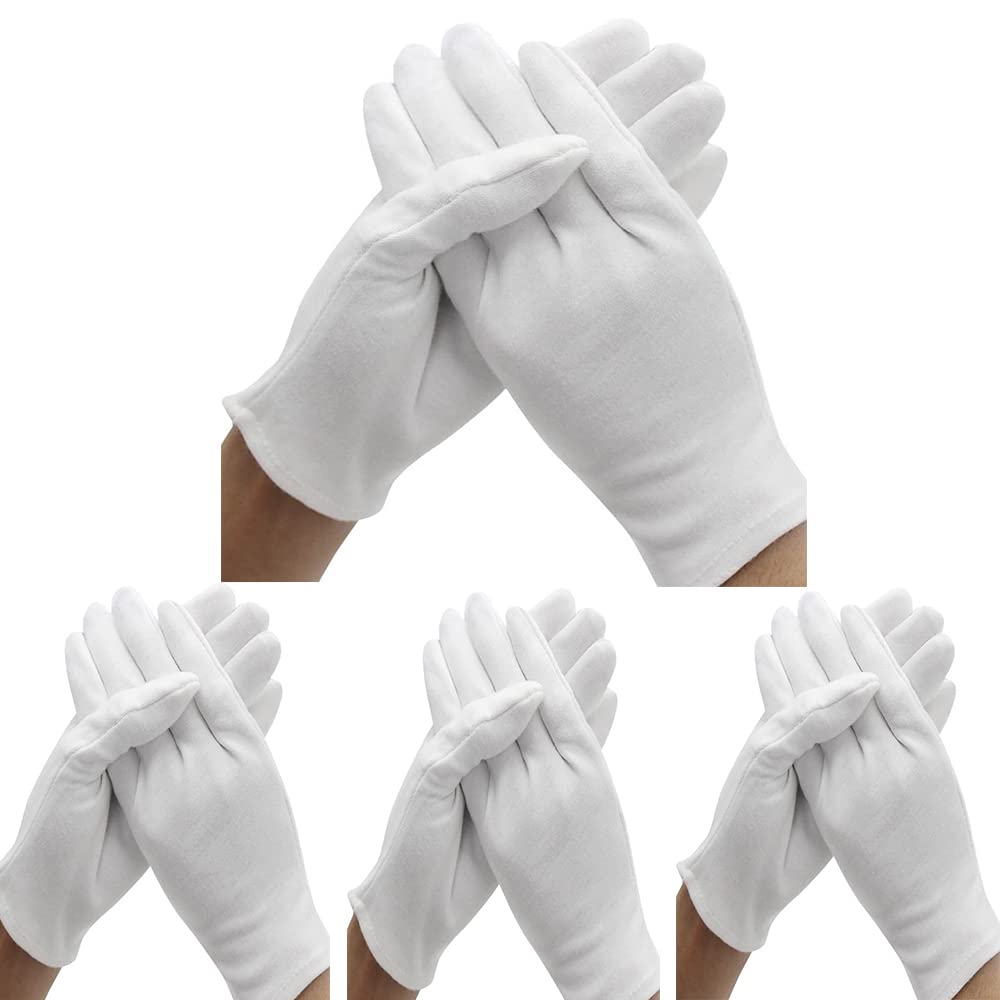 24 Pcs (12 Pair) White Cotton Gloves for Dry Hand Moisturizing, Cosmetic Eczema Hand Spa, Coin Jewelry Inspection, Checking and Serving - Stretchable Lining