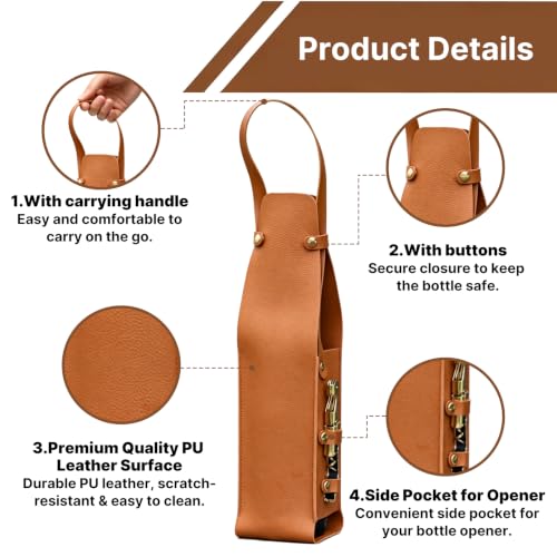 Crymfrynt PU Leather Wine Carrier Bag for Whiskey - Brown