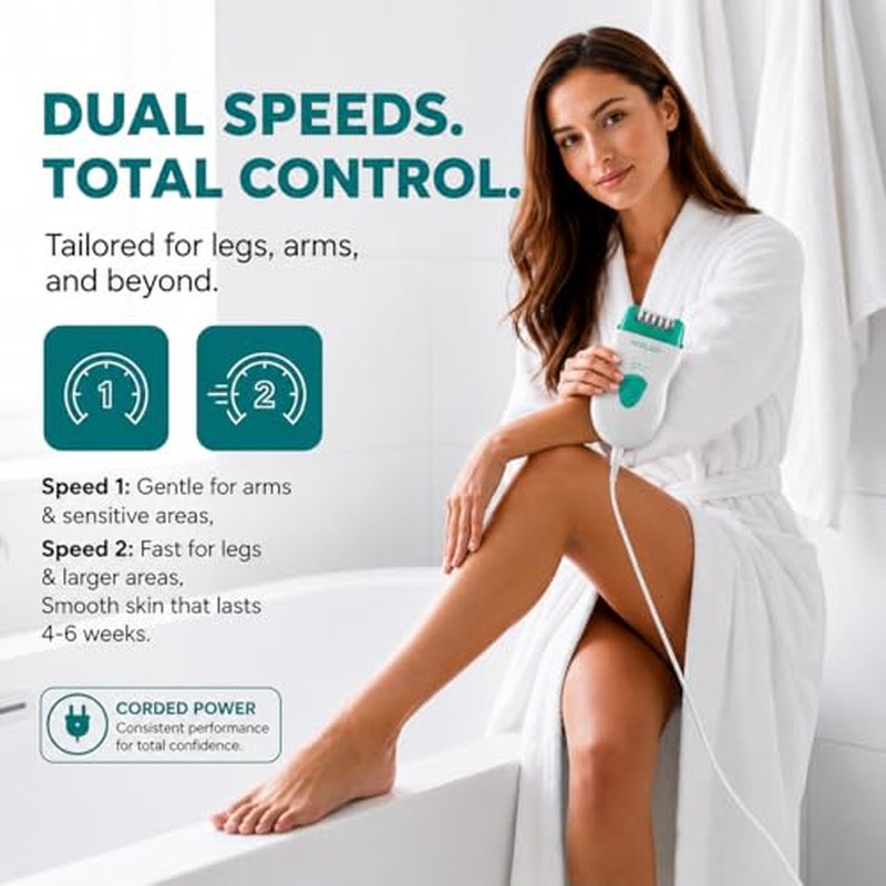 Epilady Speed Corded Epilator for Women ? Dual-Speed 40-Disc Root Hair Removal Device for Legs, Underarms and Bikini Area Compact Waterproof Anti-Pinch Design for Smooth Long-Lasting Results