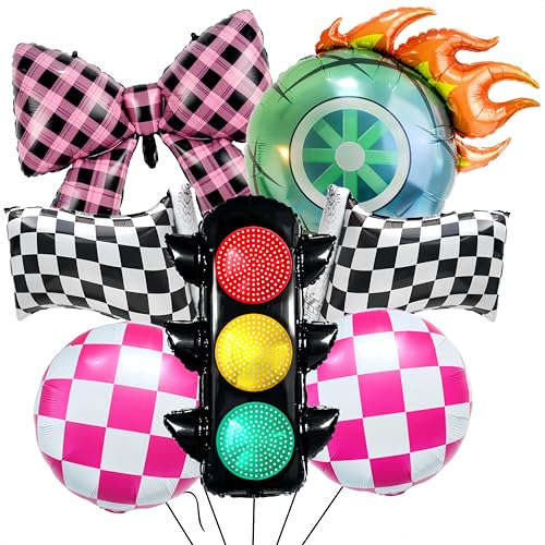 7-Piece Pink Racing Balloons Set for Girls Birthday Party