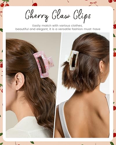 Mesovor Bow Cherry Print Hair Claw Clips - 3 Pack, 3.54"