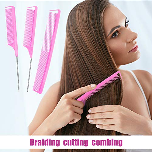 Patelai 6 Pack Pink Parting Combs Set for Braiding & Styling – Salon & Home