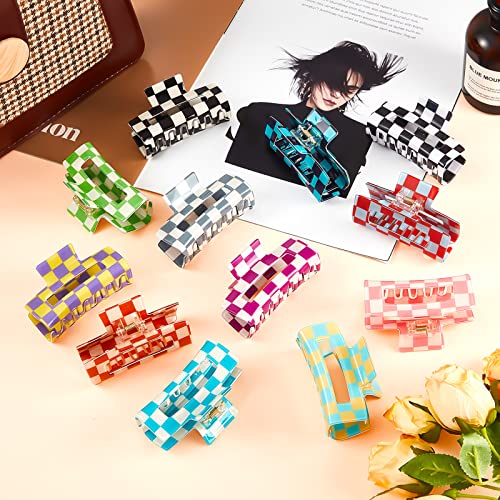 12-Piece Checkered Hair Claw Clips, 3.2-Inch Nonslip Plaid Hair Claws