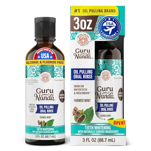 GuruNanda Travel Size CocoMint Oil Pulling Mouthwash 3 oz – 7 Essential Oils & Vitamins, No Alcohol & Fluoride