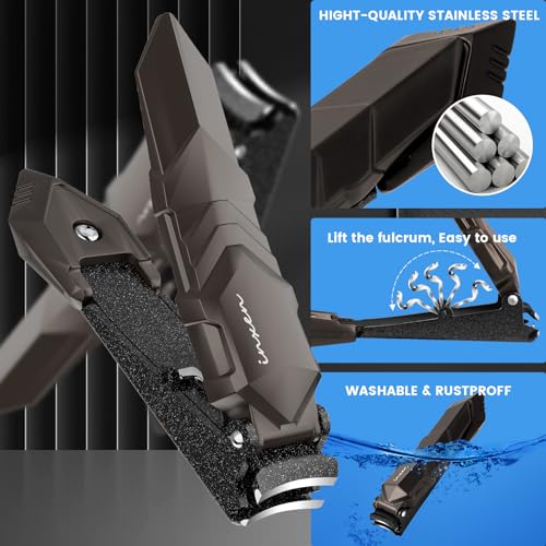 INXEN 2 Pack Black Nail Clippers Set with Catcher - Small & Large Heavy Duty Stainless Steel Manicure Tools for Men & Women