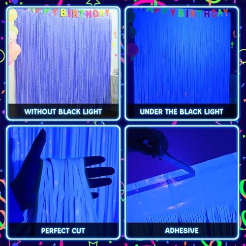 Glow in the Dark Fluorescent Blue Fringe Curtains - 2 Pack