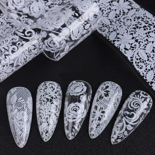 10 Rolls White Lace Nail Art Foil Transfer Sheets for DIY