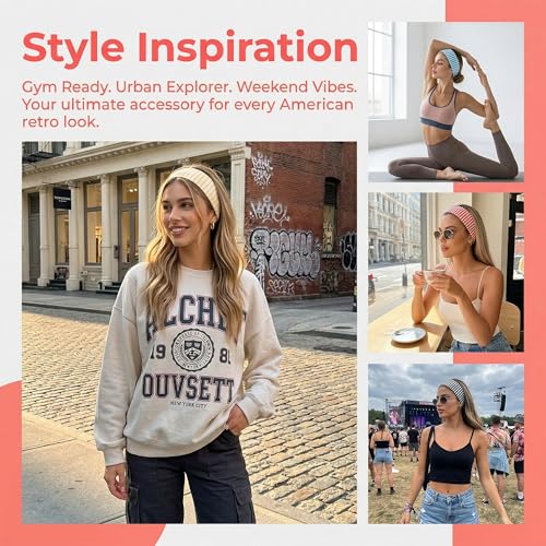 6-Pack Striped Headbands for Women - Soft Non-Slip Hair Accessories