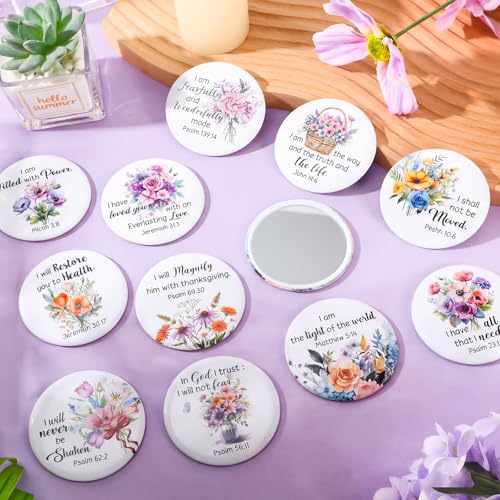 24 Pcs Biblical Affirmation Compact Mirrors - Floral Christian Pocket Mirrors