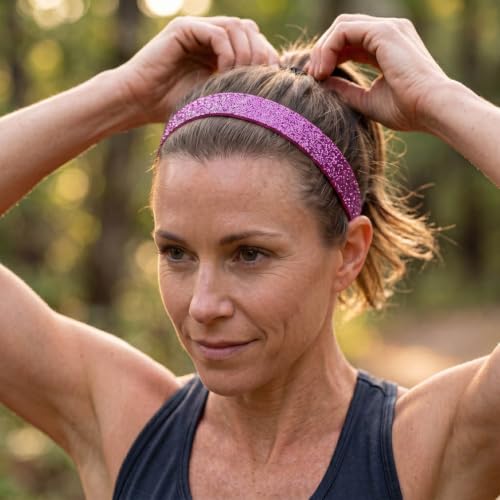 Gone For a Run Pink Glitter Non-Slip Running Headband - Adjustable Athletic Hairband