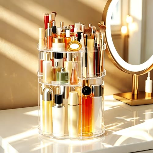 DOZZZ 7-Layer Large Capacity Rotating Makeup Organizer - Acrylic Cosmetic Storage Case