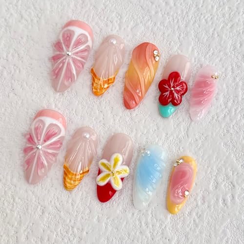 MABKJLF Luxury Press On Nails N01 - Medium Almond 3D Designs
