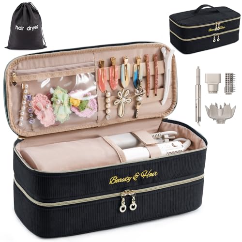 Travel Hair Tool Organizer Bag for Hair Dryers & Styling Tools - Double-Layer, Compact & Durable
