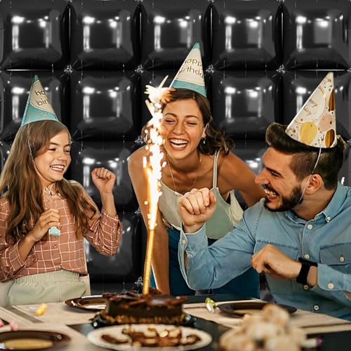 NISOCY 25PCS Black Square Foil Balloon Wall Backdrop Kit