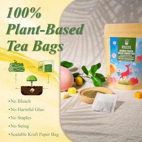 WT WEETEE Decaf Green Tea Bags with Mango & Peach - 50 Count