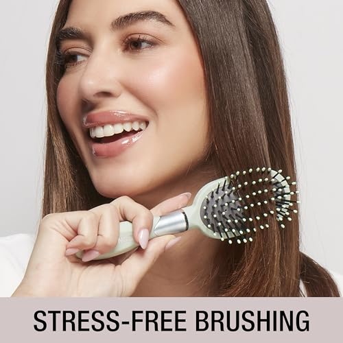 Conair Velvet Touch Cushion Hair Brush - Travel Detangler for All Hair Types - Sage Green
