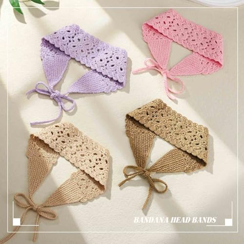 Acenail Solid Color Boho Crochet Headbands for Women - 4 Pack, Floral & Knitted Hair Accessories