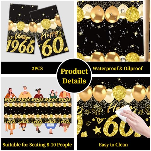 Black Gold 60th Birthday Tablecloths - 2pcs Vintage 1966 Rectangular Covers