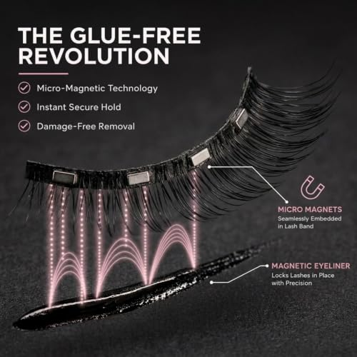 Luxillia Magnetic False Eyelashes & Applicator Kit - 7 Pairs with Clear Magnetic Liner