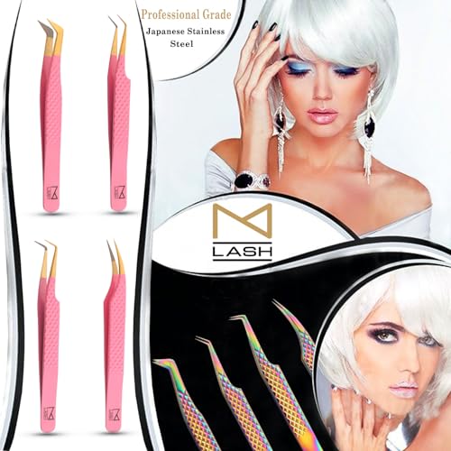 M Lash V5 Lilac Tweezers Set of 4 for Eyelash Extensions