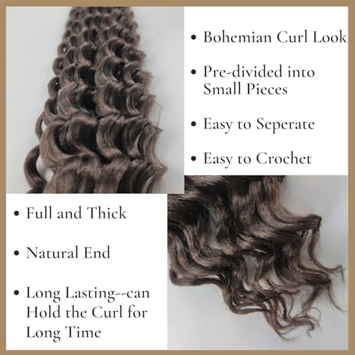 Gozill 16 Inch Dark Brown Pre Stretched Boho Braiding Hair for Short Deep Wave Braid - Pack of 6
