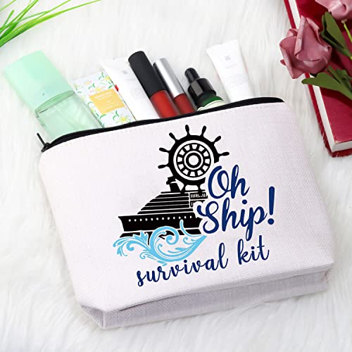 Oh Ship! Canvas Travel Makeup Bag - Cruise Vacation Cosmetic Organizer