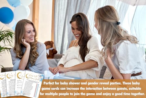 Moon and Stars Baby Shower Game Set - 50 Double-Sided Cards