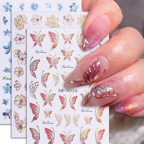 GCSQW Flower Butterfly-4 Nail Art Stickers 6 Sheets Spring & Summer Design