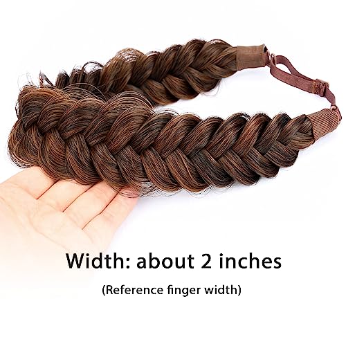 BOBIYA Auburn Synthetic Braided Headband Wide 2 Strands Chunky Hair Braid for Women & Girls