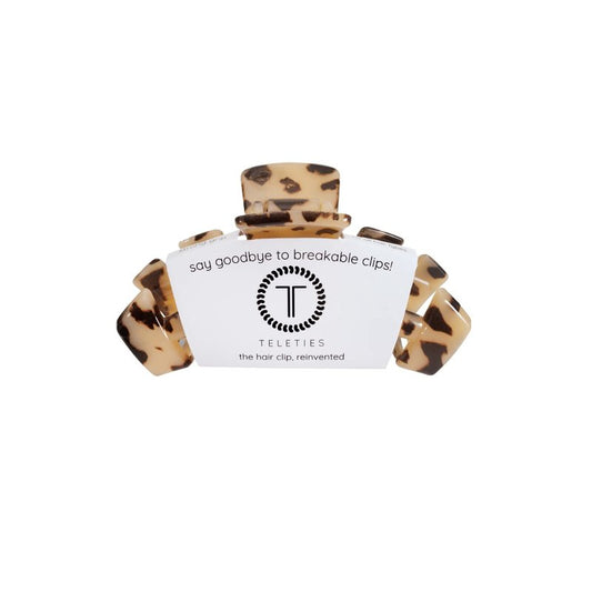 TELETIES - Medium Hair Clip - Strong Grip, Bendable Teeth, Comfortable Curved Design - Ideal for Medium-Thick Hair - For All Hair Textures - Blonde Tortoise