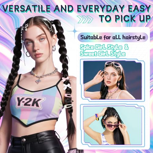 Pink Y2K Hair Clips Set - 42pcs Star & Cross Barrettes for Stylish Hair Styles