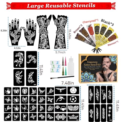 7PCS Temporary Tattoo Kit - 2 Black, 2 Brown, 2 Maroon, 1 Cherry Red