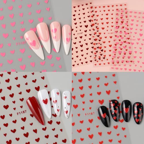 KTAABTR Valentines Style 06 Small Heart Nail Stickers 6 Sheets Glitter Decals for Manicure & DIY Nail Art