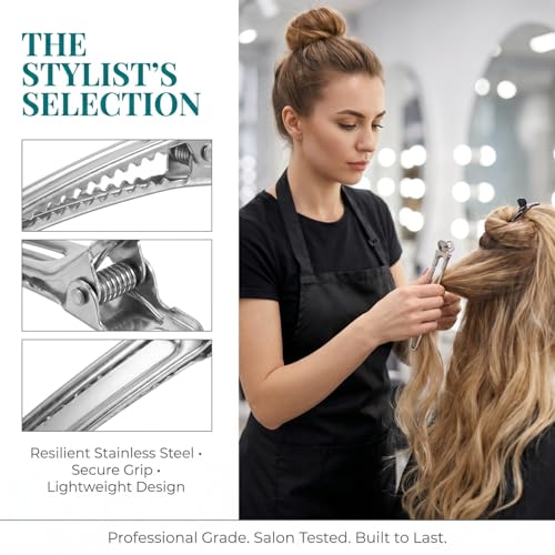 Lurrose 12-Piece Stainless Steel Hair Sectioning Clips for Styling