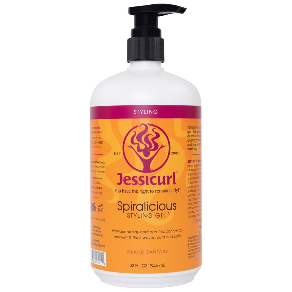 Jessicurl Spiralicious Gel - Curl Defining & Frizz Control | Island Fantasy, 32 Fl Oz