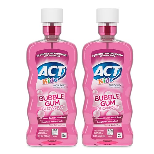 ACT Kids Bubble Gum Flavored Anticavity Fluoride Mouthwash, 16.9 oz., Pack of 2