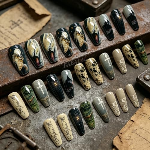 BABALAL Gothic Coffin Fake Nails Long Halloween Glue-On Nails Fna102-02