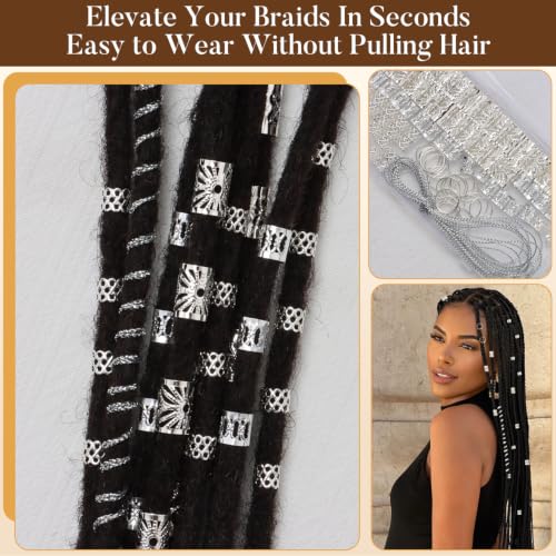 WacanDan Silver 100 Pcs Hair Jewelry Set for Braids & Locs - Adjustable Styles