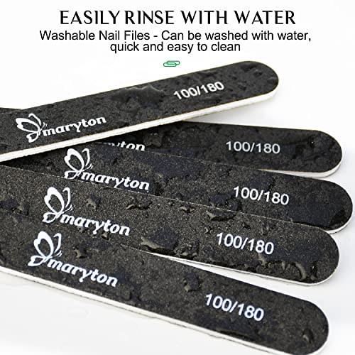 Maryton 100/180 Grit Nail Files - Professional 12 PCS Set for Acrylic & Natural Nails
